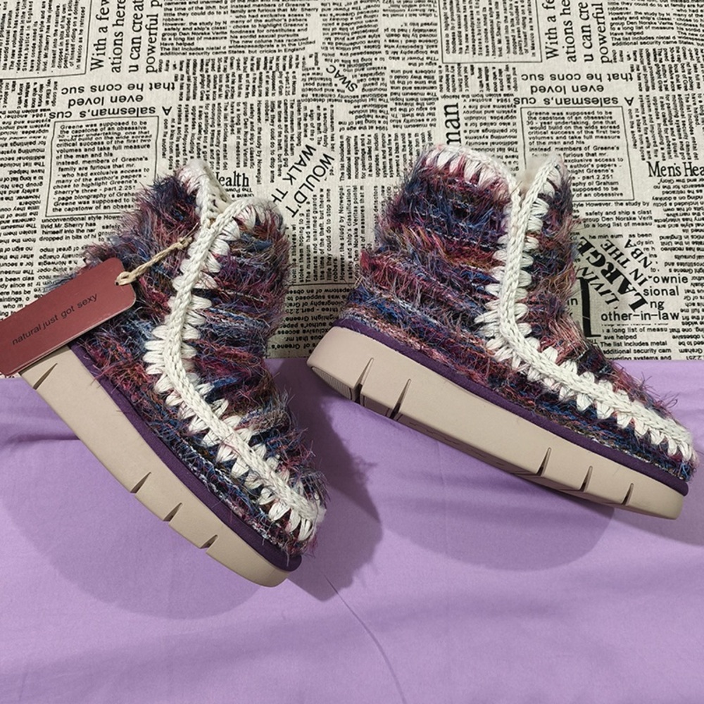 Mou Multi-Colored Plush Snow Boots